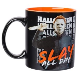 Silver Buffalo Hallowen II Slay All Day Scary Ceramic Mug with Sculpted Handle, 20 Ounces