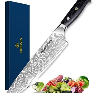 Brewin Chef Knife, Razor Sharp 8 Inch Kitchen Knife with Black Pakkawood Handle German High Carbon Stainless Steel Full Tang Professional Cooking Knives with Gift Box