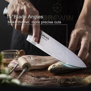 Brewin Chef Knife, Razor Sharp 8 Inch Kitchen Knife with Black Pakkawood Handle German High Carbon Stainless Steel Full Tang Professional Cooking Knives with Gift Box