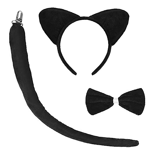 ZONESTA Cat Costume,Cat Noir Costume Black Cat Ear and Tail Set with Bow Tie Halloween Decoration Party Christmas Birthday Cosplay