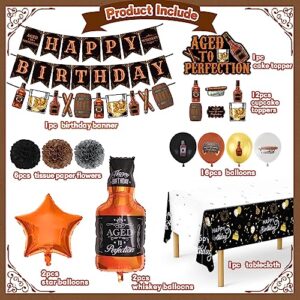 Miucat Whiskey Birthday Party Decorations for Men, Aged to Perfection Supplies with Garland, Banner, Cake Toppers, Balloons, Tissue Paper Flowers Men 30th 40th 50th