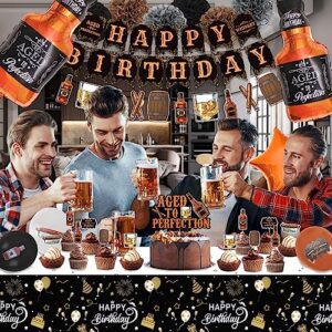 Miucat Whiskey Birthday Party Decorations for Men, Aged to Perfection Supplies with Garland, Banner, Cake Toppers, Balloons, Tissue Paper Flowers Men 30th 40th 50th