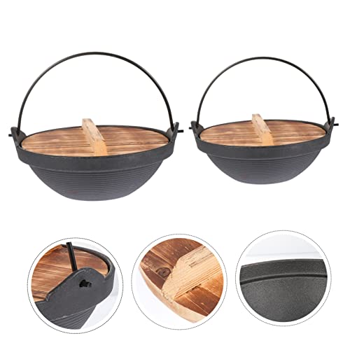 Camping Hanging Pot 2pcs Cast Iron Pan Korean Pots for Cooking Korean Hot Pot Sukiyaki Pot Asian Chinese Wok Camping Pot Cookware Hot Pot Cast Iron Pot High Temperature Pot Asia