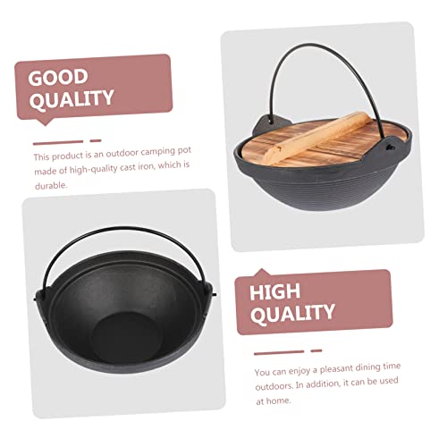 Camping Hanging Pot 2pcs Cast Iron Pan Korean Pots for Cooking Korean Hot Pot Sukiyaki Pot Asian Chinese Wok Camping Pot Cookware Hot Pot Cast Iron Pot High Temperature Pot Asia