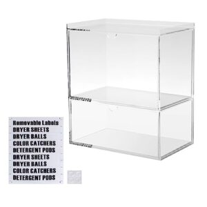 kcgani clear acrylic laundry room organizer for laundry pods and dryer sheets, washer and dryer supplies container with labels, acrylic storage dispenser box for fabric sheet, dryer ball, clothes pin