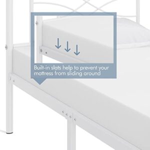 Topeakmart Twin Bed Frames Metal Bed with Vintage Style/Criss-Cross Design Headboard/Mattress Foundation/No Box Spring Needed/Under Bed Storage/Strong Slat Support White Twin Bed