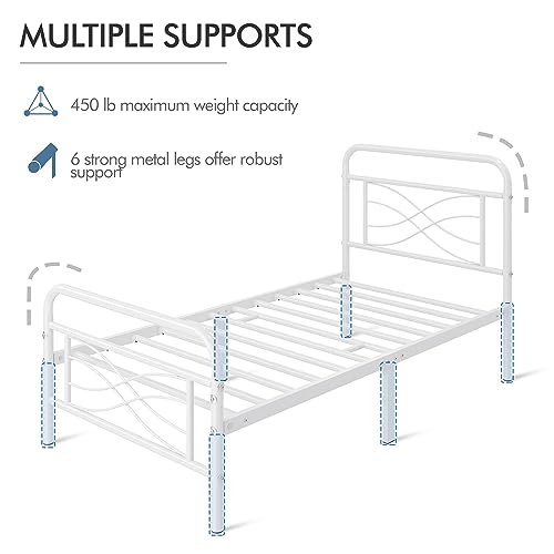 Topeakmart Twin Bed Frames Metal Bed with Vintage Style/Criss-Cross Design Headboard/Mattress Foundation/No Box Spring Needed/Under Bed Storage/Strong Slat Support White Twin Bed