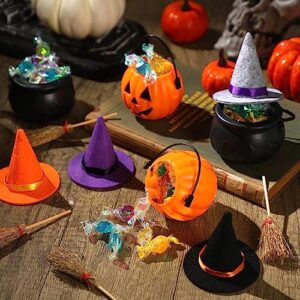 12 Pcs Halloween Mini Witch Hats Candy Cauldron Mini Broom Witch Craft Miniatures Wizard Accessory for Halloween Decorations (Cool Style)