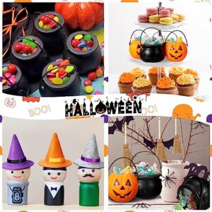 12 Pcs Halloween Mini Witch Hats Candy Cauldron Mini Broom Witch Craft Miniatures Wizard Accessory for Halloween Decorations (Cool Style)