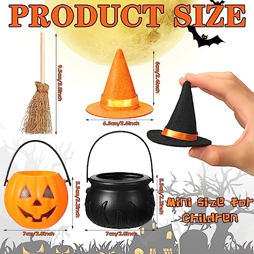 12 Pcs Halloween Mini Witch Hats Candy Cauldron Mini Broom Witch Craft Miniatures Wizard Accessory for Halloween Decorations (Cool Style)