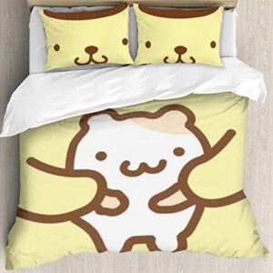 yellow comforter set for girls boys pompompurin beding set gifts bedding for kids kawaii puppy pattern bedding set twin size bedroom decor (1 comforter cover + 2 pillowcases) soft lightweight