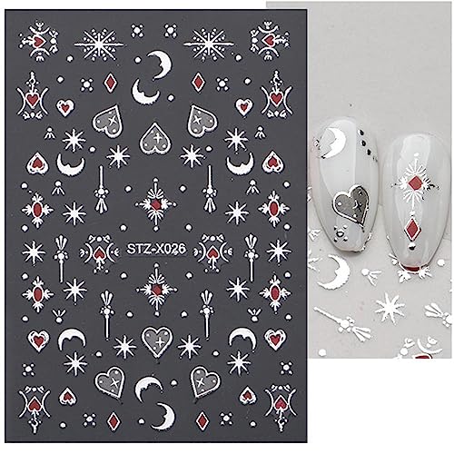 JMEOWIO 12 Sheets Moon Star Sun Nail Art Stickers Decals Self-Adhesive Pegatinas Uñas Black Nail Supplies Nail Art Design Decoration Accessories