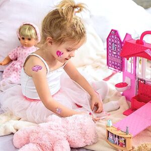 Konsait 96pcs Glitter Pink Temporary Tattoos for Girls Kids Tattoos Temporary for birthday party -Waterproof Princess Fairy Tattoos for Birthday Party Favors