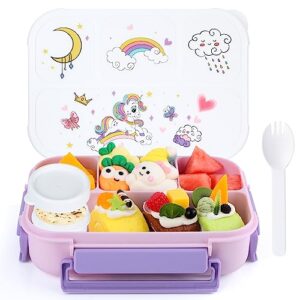 mamix bento lunch box for kids, lunch box for girls, lunch containers for kids toddlers adults school | 4 compartments |upgrade easy to open (purple)