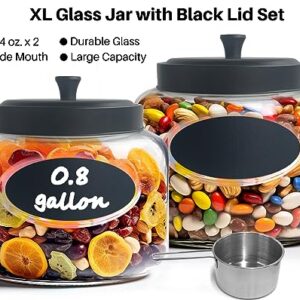 HomeyHoney Large Glass Kitchen Canister Set, Food Storage Containers for Cookie Candy Flour. Laundry Room Organization Jars, Laundry Pods Container, 3 Liters, 0.8 Gallon, 105 oz. (XL Set of 2)