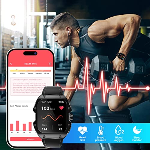 ROGBID Mille Smart Watch for Men Women (Answer/Dial Calls) 10 ATM Waterproof 1.91Touch Screen Fitness Tracker Military Smartwatch with Heart Rate Blood Pressure for Android Phones 123 Sports Modes