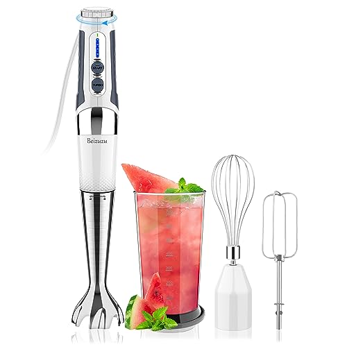 3-in-1 Immersion Hand Blender: 3-Angle Adjustable with Variable 21-Speed Control, Powerful Hand Blender Electric for Milkshakes | Smoothies | Soup| Puree | Baby Food (White)