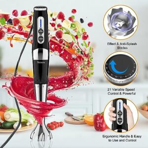 3-in-1 Immersion Hand Blender: 3-Angle Adjustable with Variable 21-Speed Control, Powerful Hand Blender Electric for Milkshakes | Smoothies | Soup| Puree | Baby Food (White)