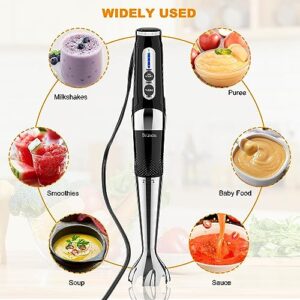 3-in-1 Immersion Hand Blender: 3-Angle Adjustable with Variable 21-Speed Control, Powerful Hand Blender Electric for Milkshakes | Smoothies | Soup| Puree | Baby Food (White)
