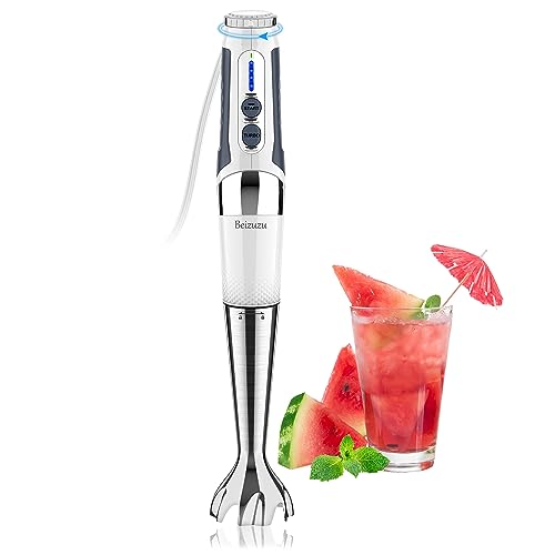 Immersion Hand Blender: 3-Angle Adjustable with Variable 21-Speed Control, Powerful Hand Blender Electric for Milkshakes | Smoothies | Soup| Puree | Baby Food (White)