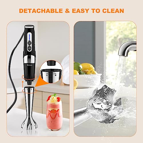 Immersion Hand Blender: 3-Angle Adjustable with Variable 21-Speed Control, Powerful Hand Blender Electric for Milkshakes | Smoothies | Soup| Puree | Baby Food (White)