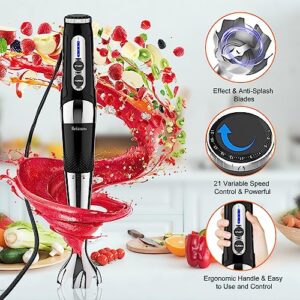 Immersion Hand Blender: 3-Angle Adjustable with Variable 21-Speed Control, Powerful Hand Blender Electric for Milkshakes | Smoothies | Soup| Puree | Baby Food (White)