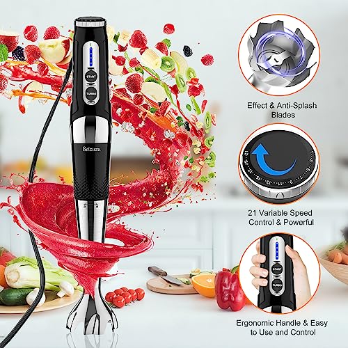 Immersion Hand Blender: 3-Angle Adjustable with Variable 21-Speed Control, Powerful Hand Blender Electric for Milkshakes | Smoothies | Soup| Puree | Baby Food (White)