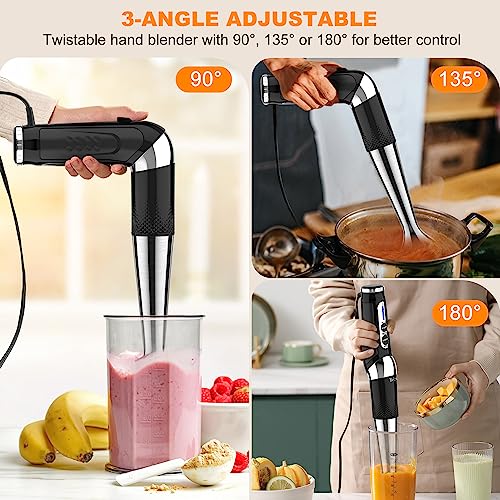 Immersion Hand Blender: 3-Angle Adjustable with Variable 21-Speed Control, Powerful Hand Blender Electric for Milkshakes | Smoothies | Soup| Puree | Baby Food (White)