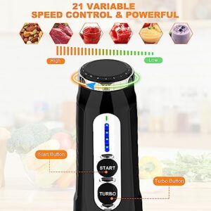 Immersion Hand Blender: 3-Angle Adjustable with Variable 21-Speed Control, Powerful Hand Blender Electric for Milkshakes | Smoothies | Soup| Puree | Baby Food (White)