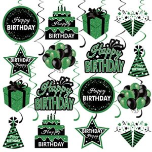 green birthday hanging swirls decorations for women men, 16pcs black and green happy birthday foil swirls party supplies, 10th 16th 18th 21st 30th 40th 50th 60th bday green theme swirls ceiling decor