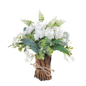 YXZZWL 12" Fake Potted Plants Mini Artificial Eucalyptus Small Faux Plants with White Flowers for Home Office Farmhouse Bathroom Dining Table Centerpiece Decorations Coffee Table Decor Indoor