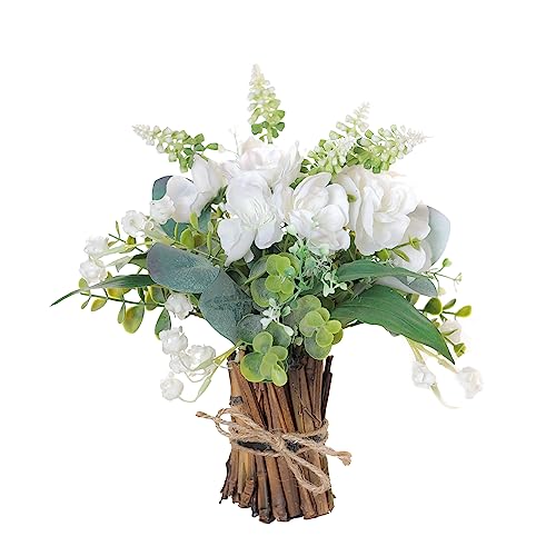 YXZZWL 12" Fake Potted Plants Mini Artificial Eucalyptus Small Faux Plants with White Flowers for Home Office Farmhouse Bathroom Dining Table Centerpiece Decorations Coffee Table Decor Indoor