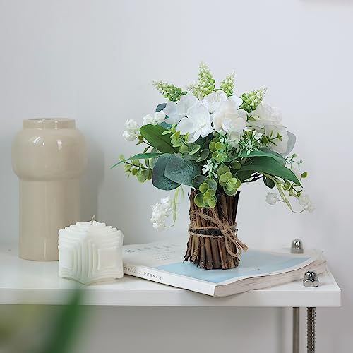 YXZZWL 12" Fake Potted Plants Mini Artificial Eucalyptus Small Faux Plants with White Flowers for Home Office Farmhouse Bathroom Dining Table Centerpiece Decorations Coffee Table Decor Indoor