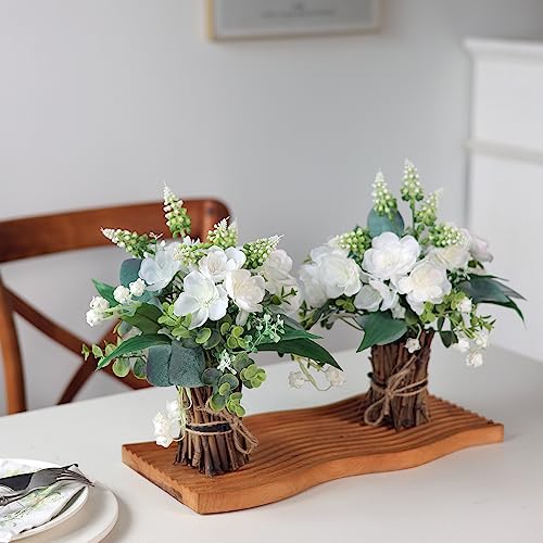 YXZZWL 12" Fake Potted Plants Mini Artificial Eucalyptus Small Faux Plants with White Flowers for Home Office Farmhouse Bathroom Dining Table Centerpiece Decorations Coffee Table Decor Indoor