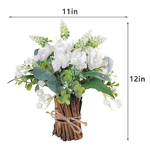 YXZZWL 12" Fake Potted Plants Mini Artificial Eucalyptus Small Faux Plants with White Flowers for Home Office Farmhouse Bathroom Dining Table Centerpiece Decorations Coffee Table Decor Indoor