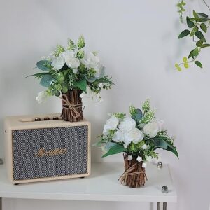 YXZZWL 12" Fake Potted Plants Mini Artificial Eucalyptus Small Faux Plants with White Flowers for Home Office Farmhouse Bathroom Dining Table Centerpiece Decorations Coffee Table Decor Indoor