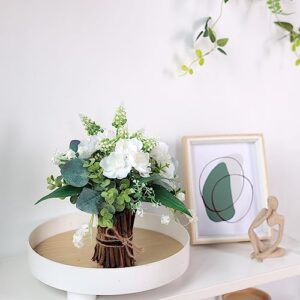 YXZZWL 12" Fake Potted Plants Mini Artificial Eucalyptus Small Faux Plants with White Flowers for Home Office Farmhouse Bathroom Dining Table Centerpiece Decorations Coffee Table Decor Indoor