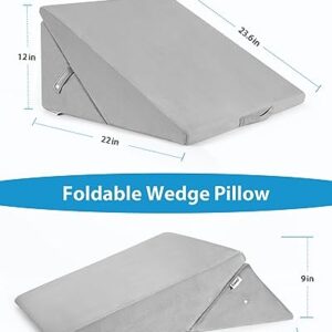 Lossey Wedge Pillow for After Surgery, Adjustable 9" & 12" Bed Wedge Pillow for Sleeping, Foldable Memory Foam Triangle Pillow for Snoring, Acid Reflux, GERD, Back and Leg