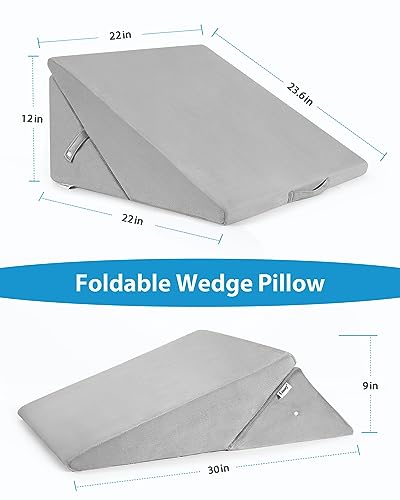 Lossey Wedge Pillow for After Surgery, Adjustable 9" & 12" Bed Wedge Pillow for Sleeping, Foldable Memory Foam Triangle Pillow for Snoring, Acid Reflux, GERD, Back and Leg