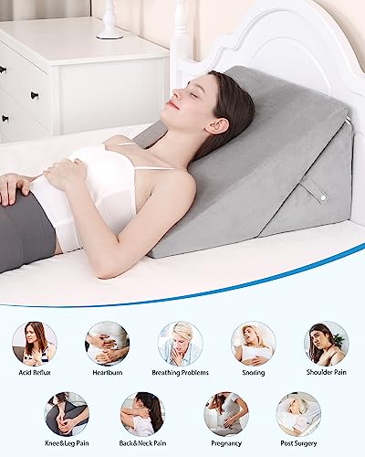 Lossey Wedge Pillow for After Surgery, Adjustable 9" & 12" Bed Wedge Pillow for Sleeping, Foldable Memory Foam Triangle Pillow for Snoring, Acid Reflux, GERD, Back and Leg