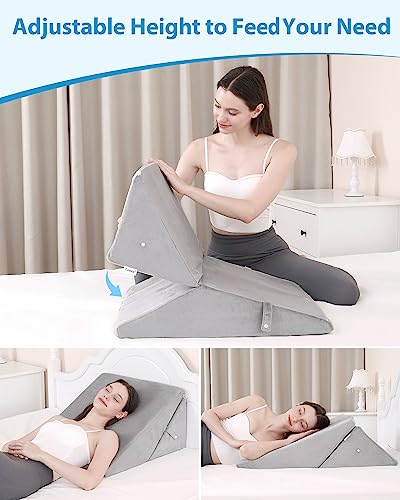 Lossey Wedge Pillow for After Surgery, Adjustable 9" & 12" Bed Wedge Pillow for Sleeping, Foldable Memory Foam Triangle Pillow for Snoring, Acid Reflux, GERD, Back and Leg