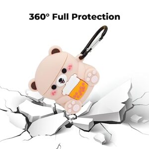 Mouzor Cute Airpods Case, Boba Tea Bear Airpods 2 Case, Funny Cartoon 3D Animals Soft PVC Shockproof Charging Case Cover with Carabiner for Airpods 1st Generation, Airpods 2nd Generation