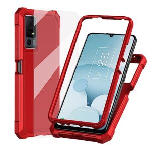 ailiber for tcl 40 t phone case, tcl 40xl case with screen protector 6.75", dual layer structure protection, shock-absorbing corner tpu bumper, slim silicone rugged cover for tcl 40 xl/tcl 40t-red