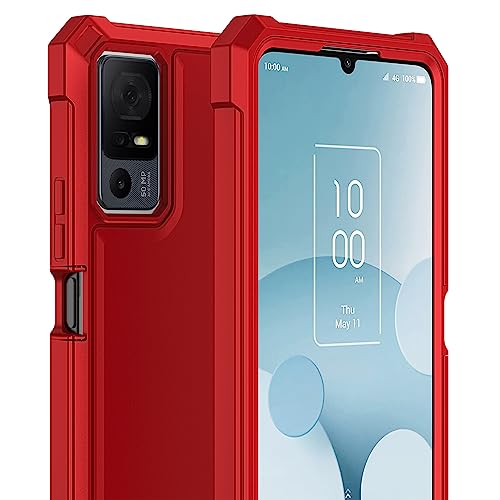 Ailiber for TCL 40 T Phone Case, TCL 40XL Case with Screen Protector 6.75", Dual Layer Structure Protection, Shock-Absorbing Corner TPU Bumper, Slim Silicone Rugged Cover for TCL 40 XL/TCL 40T-Red