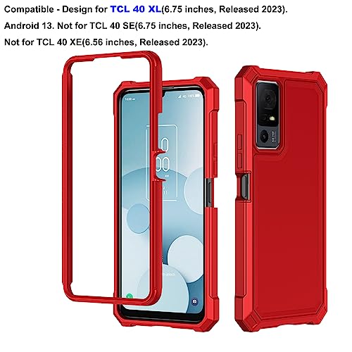 Ailiber for TCL 40 T Phone Case, TCL 40XL Case with Screen Protector 6.75", Dual Layer Structure Protection, Shock-Absorbing Corner TPU Bumper, Slim Silicone Rugged Cover for TCL 40 XL/TCL 40T-Red