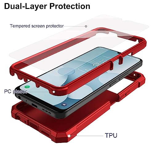 Ailiber for TCL 40 T Phone Case, TCL 40XL Case with Screen Protector 6.75", Dual Layer Structure Protection, Shock-Absorbing Corner TPU Bumper, Slim Silicone Rugged Cover for TCL 40 XL/TCL 40T-Red