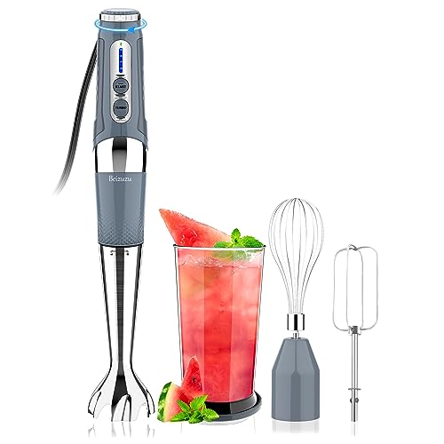 3-in-1 Immersion Hand Blender: 3-Angle Adjustable with Variable 21-Speed Control, Powerful Hand Blender Electric for Milkshakes | Smoothies | Soup| Puree | Baby Food (Grey)