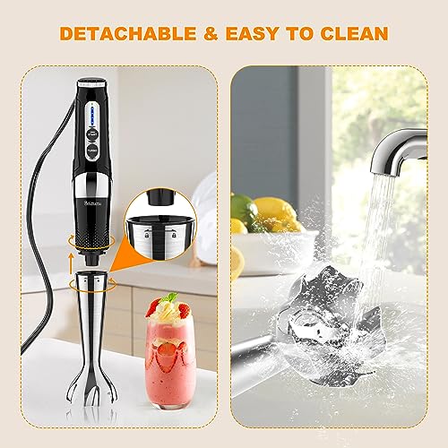 3-in-1 Immersion Hand Blender: 3-Angle Adjustable with Variable 21-Speed Control, Powerful Hand Blender Electric for Milkshakes | Smoothies | Soup| Puree | Baby Food (Grey)