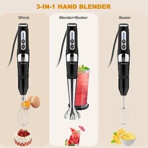 3-in-1 Immersion Hand Blender: 3-Angle Adjustable with Variable 21-Speed Control, Powerful Hand Blender Electric for Milkshakes | Smoothies | Soup| Puree | Baby Food (Grey)