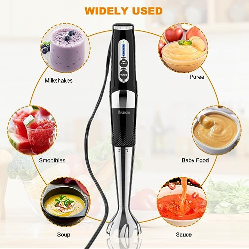 3-in-1 Immersion Hand Blender: 3-Angle Adjustable with Variable 21-Speed Control, Powerful Hand Blender Electric for Milkshakes | Smoothies | Soup| Puree | Baby Food (Grey)